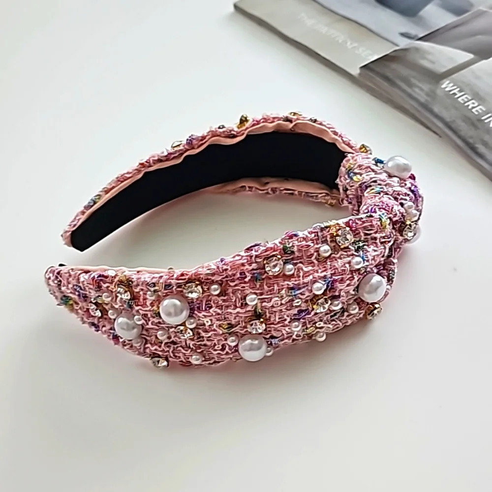 NWOT Top Knot Light Pink with Pearls and Rhinestones Soft Headband